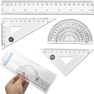 TAOSHENG 4Pcs Plastic Math Geometry Kit, Transparent Measuring Tool Set for School Student Teacher Architects - HD Photos